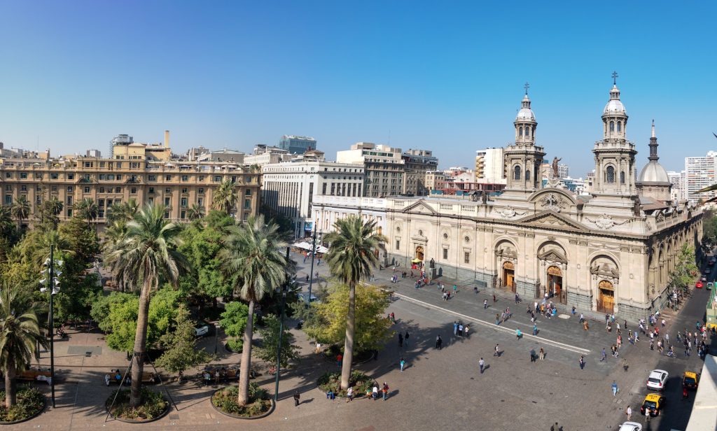 Aerial view of Plaza de Armas Square and Santiago Metropolitan Cathedral - Santiago, Chile